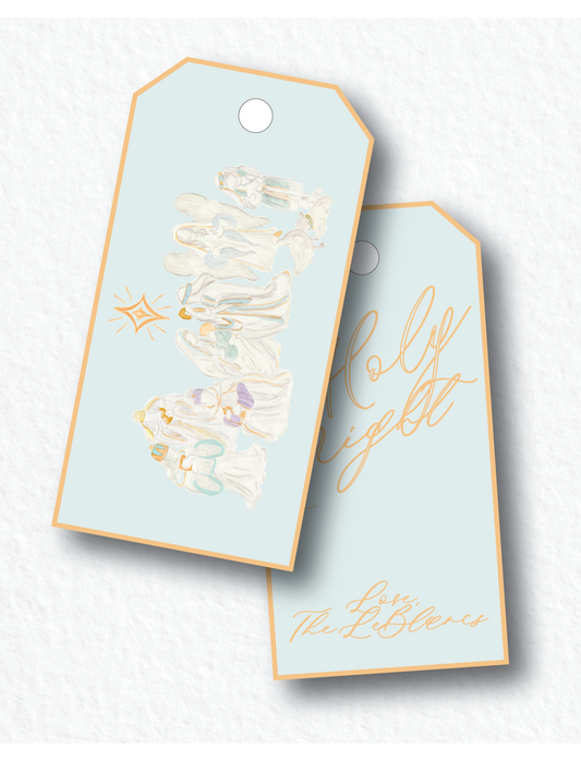 Holy Night Neutral Nativity Long Gift Tags